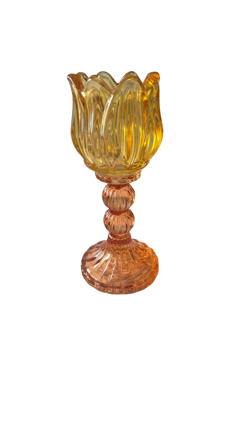 Theelichthouder 'Tulp' (oranje/geel)