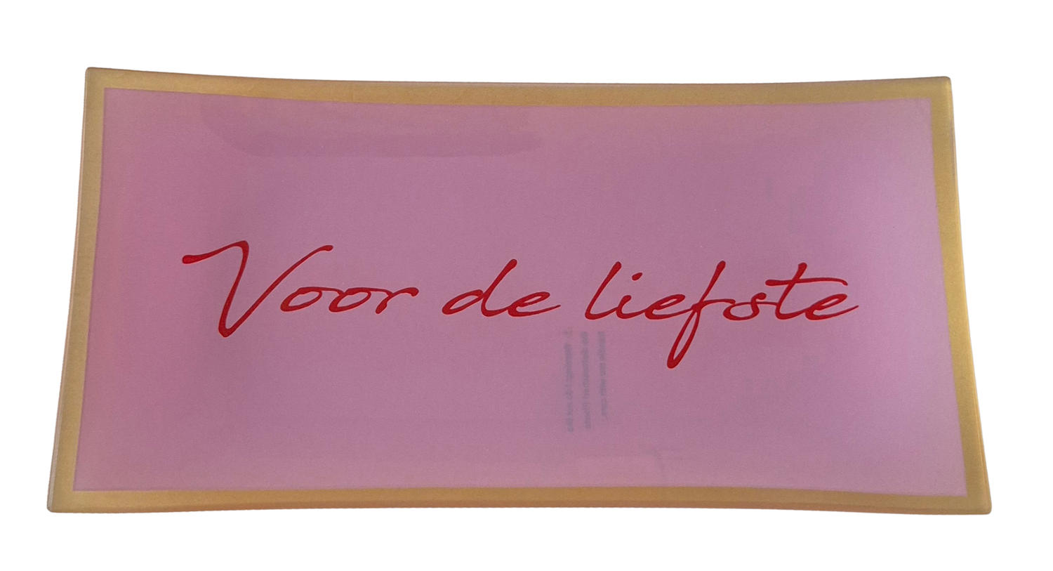 Glazen bordjes met tekst 'Voor de liefste'