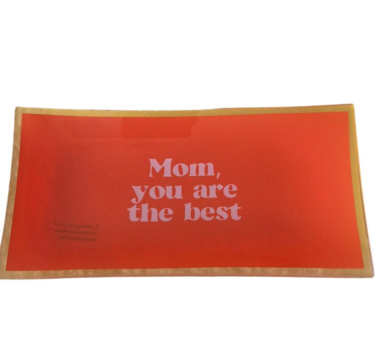 Glazen bordje rechthoek 'Mom, you're the best'