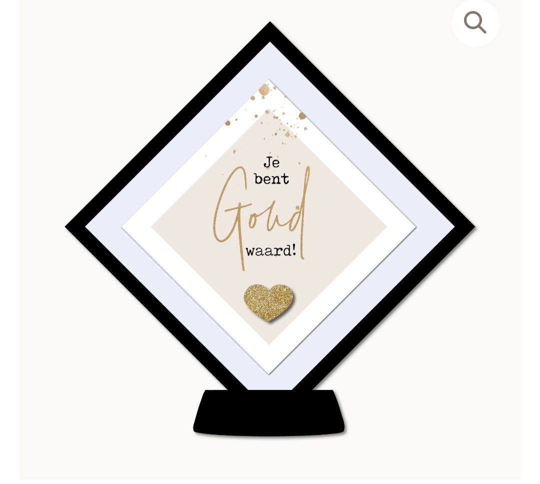 Kaart in display 'je bent goud waard'