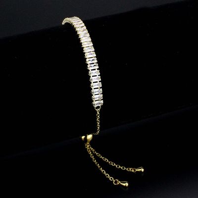 3W1674 - Gold Brass Bracelet with AAA Grade CZ in Clear