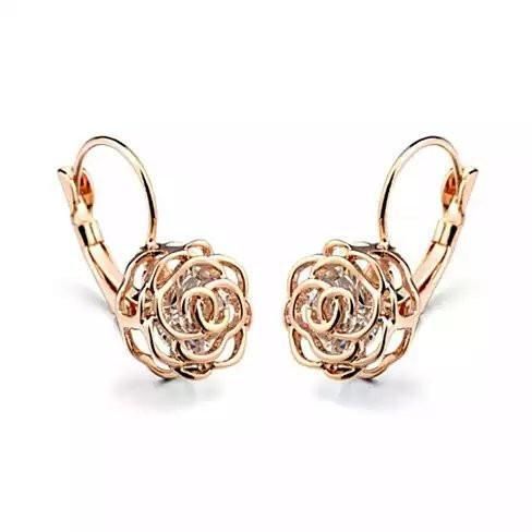 Color: 18kt Rose Gold Plt. - ROSE IS A ROSE 18kt Rose Crystal Earrings In White Yellow And Rose Gold Plating