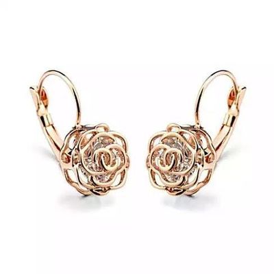 Color: 18kt Rose Gold Plt. - ROSE IS A ROSE 18kt Rose Crystal Earrings In White Yellow And Rose Gold Plating