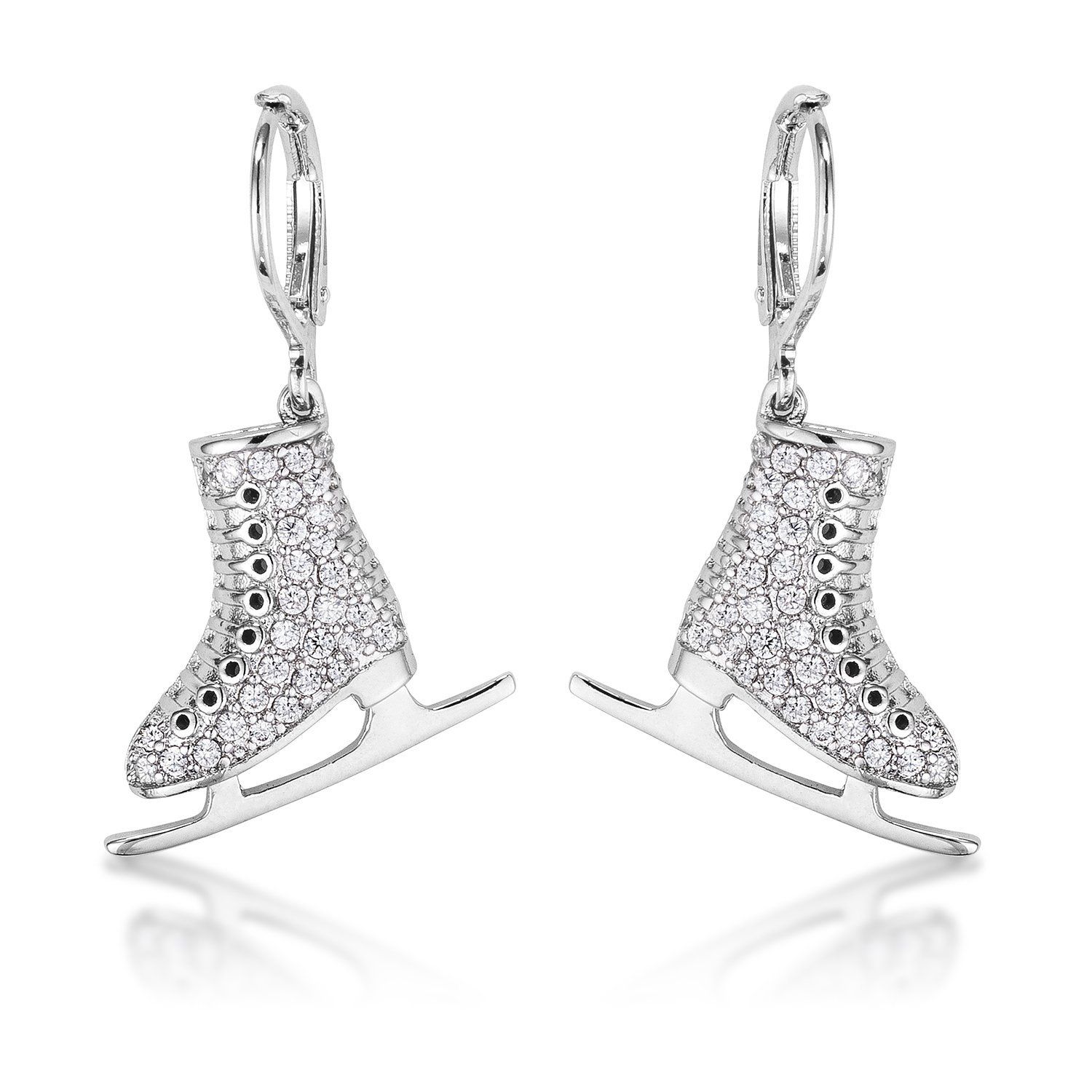 Delicate .85Ct Rhodium Plated Ice Skate Earrings
