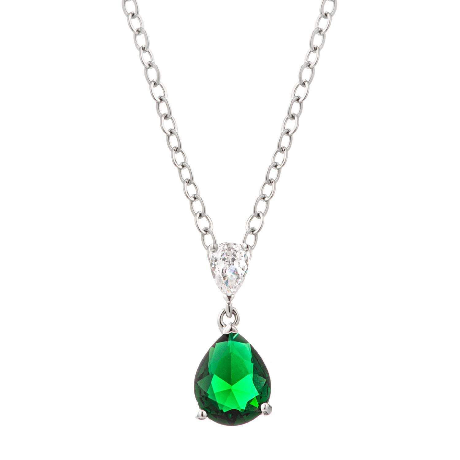 Emerald Green CZ Pear Drop Necklace
