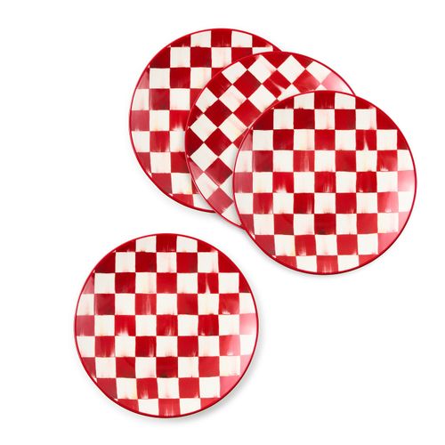 cherry check salad plates, set of 4