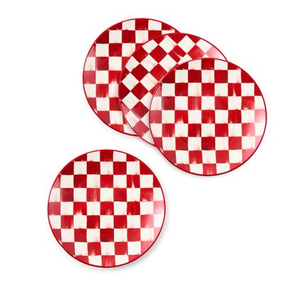 cherry check salad plates, set of 4
