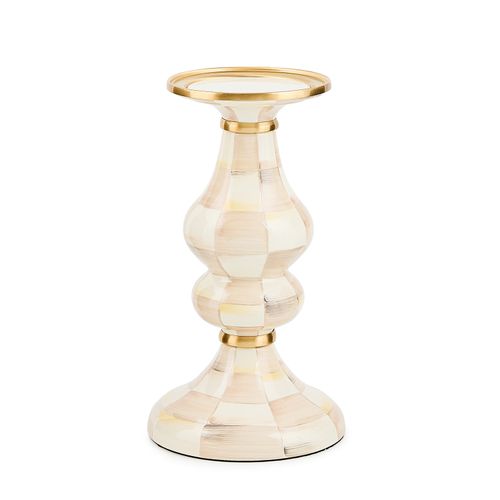 mocha check medium pillar candlestick