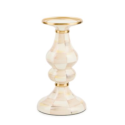 mocha check medium pillar candlestick
