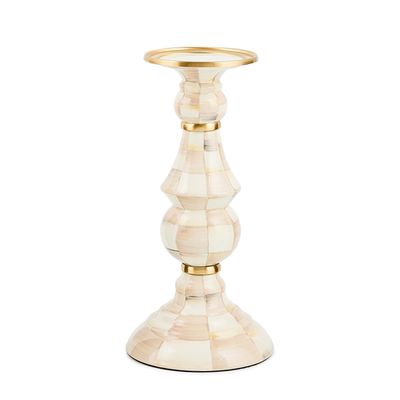 mocha check large pillar candlestick