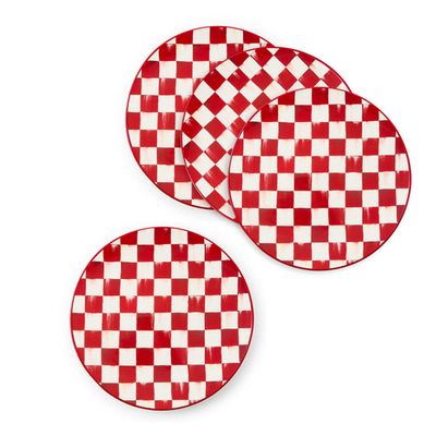 cherry check dinner plates, set of 4