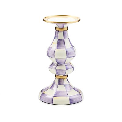 violet check medium pillar candlestick