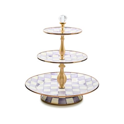 violet check three tier sweet stand