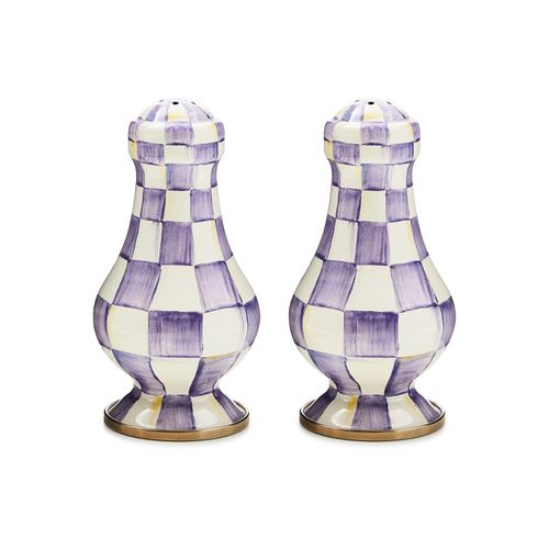 violet check large salt &amp; pepper shakers