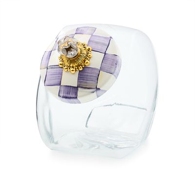 sweets jar with violet check lid