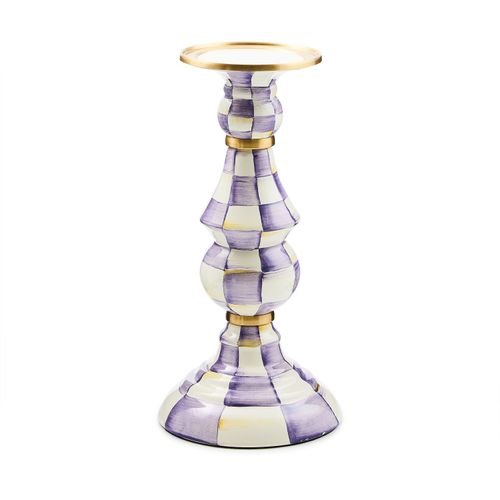 violet check large pillar candlestick