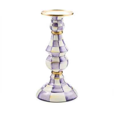 violet check large pillar candlestick