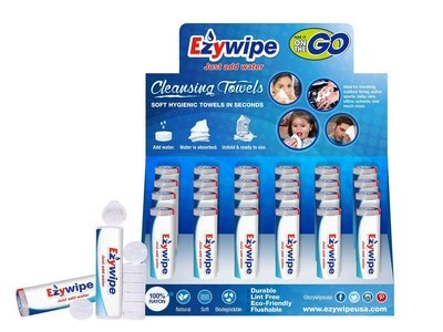 Ezywipe Cleansing Towel in a Tube with 8 pcs. Box 24 Tubes. 100% Rayon