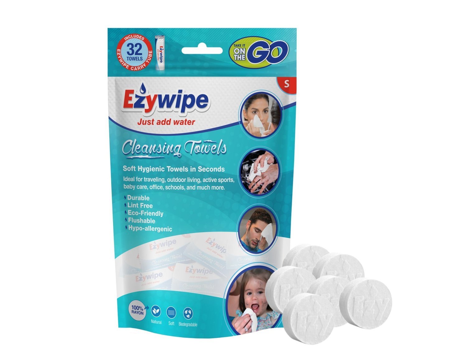 Ezywipe Tube Refill. 24 Cleansing Towels size S + 1 Tube.