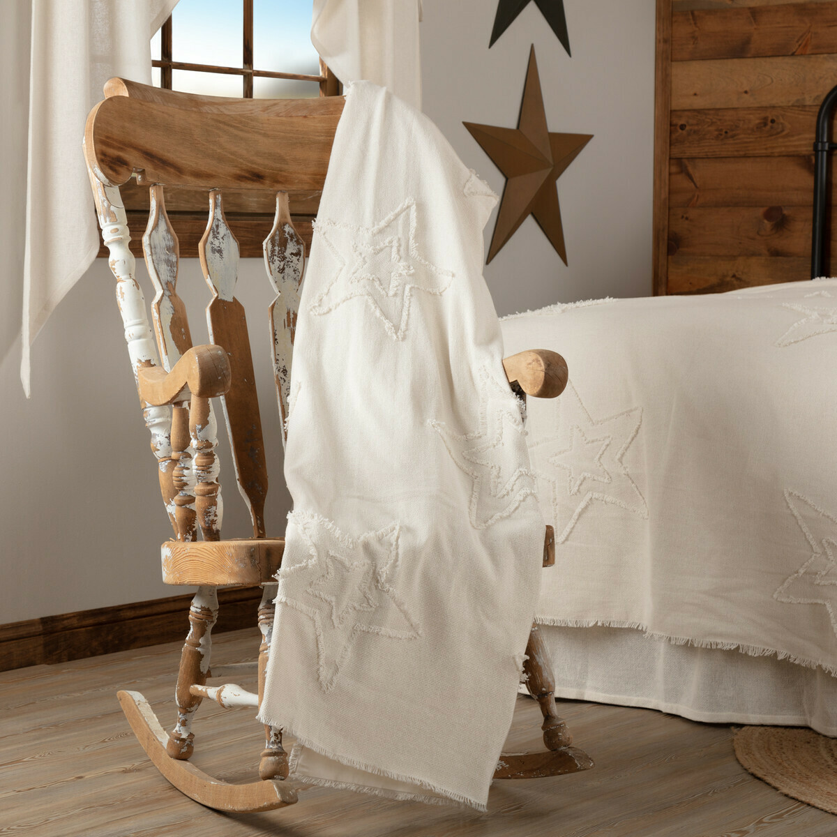 Burlap Antique White Star Woven Throw