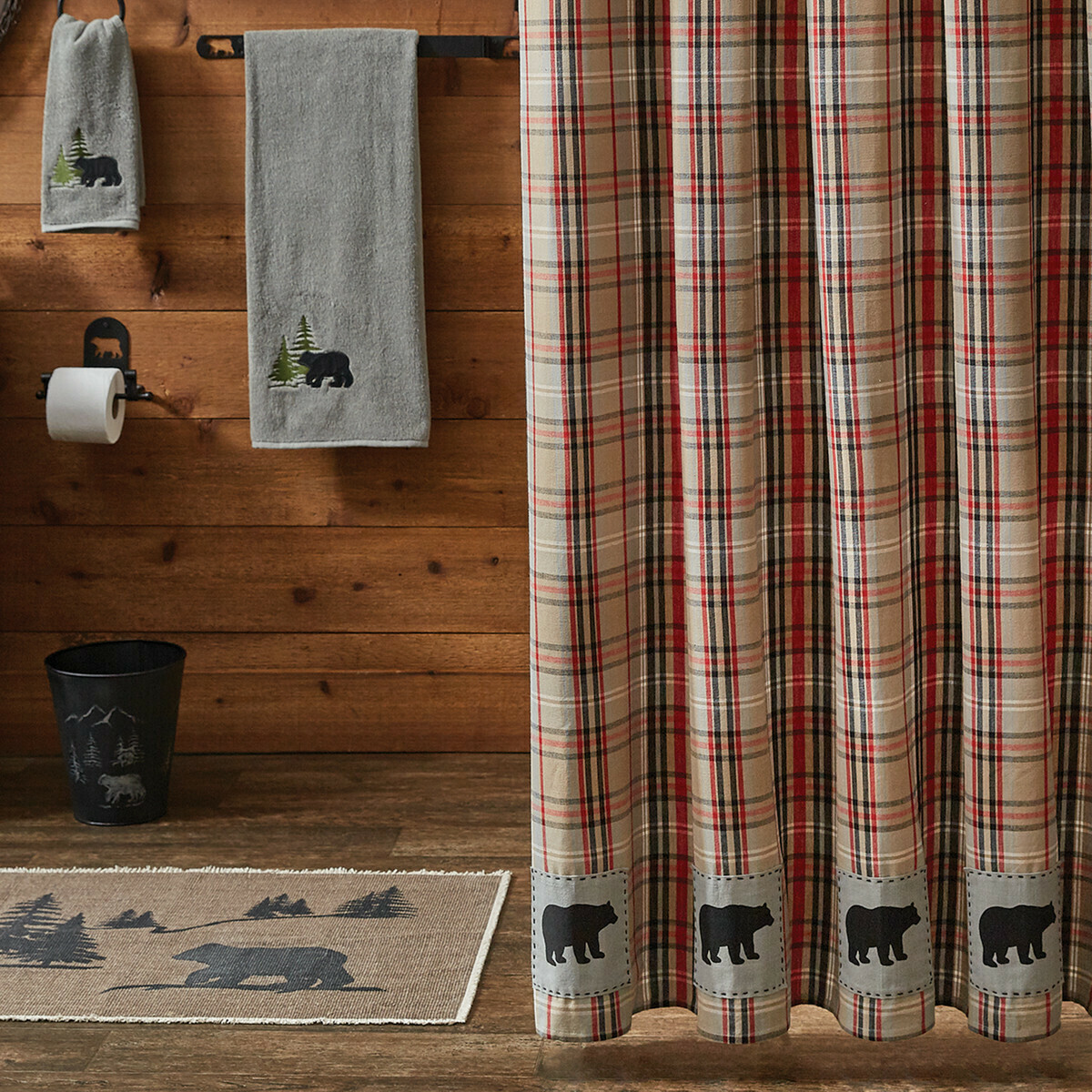Bear Country Shower Curtain With Bear Applique