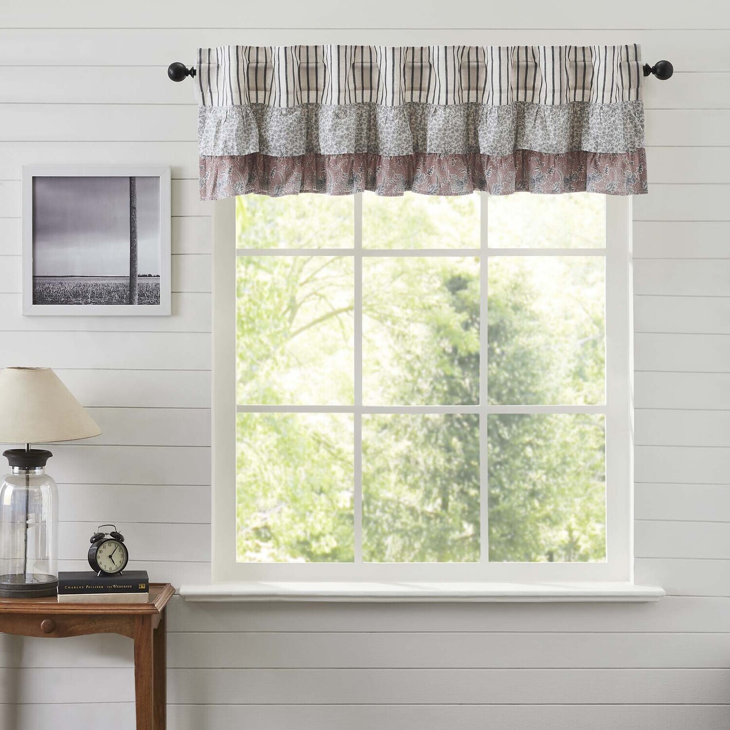 Kaila Ticking Blue Ruffled Valance