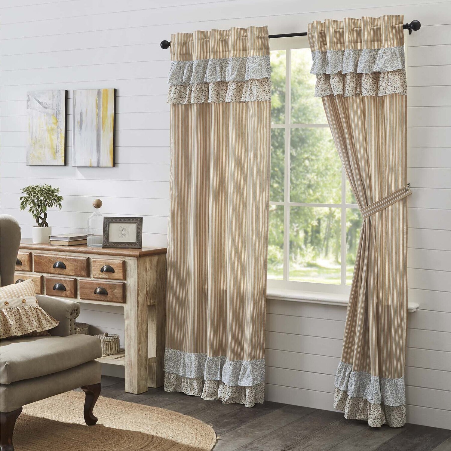 Kaila Ticking Gold Ruffled Long Panel Set