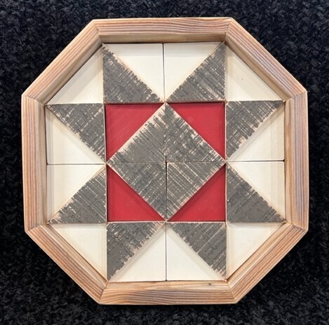 Red &amp; Distressed Wood Octagon