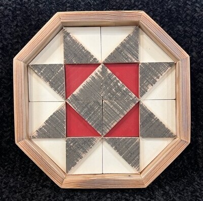 Red &amp; Distressed Wood Octagon