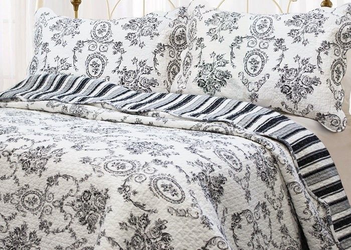 French Country Black - Set, Size: Queen(88&quot;x92&quot;) &amp; 2 Shams(20&quot;x26&quot;)