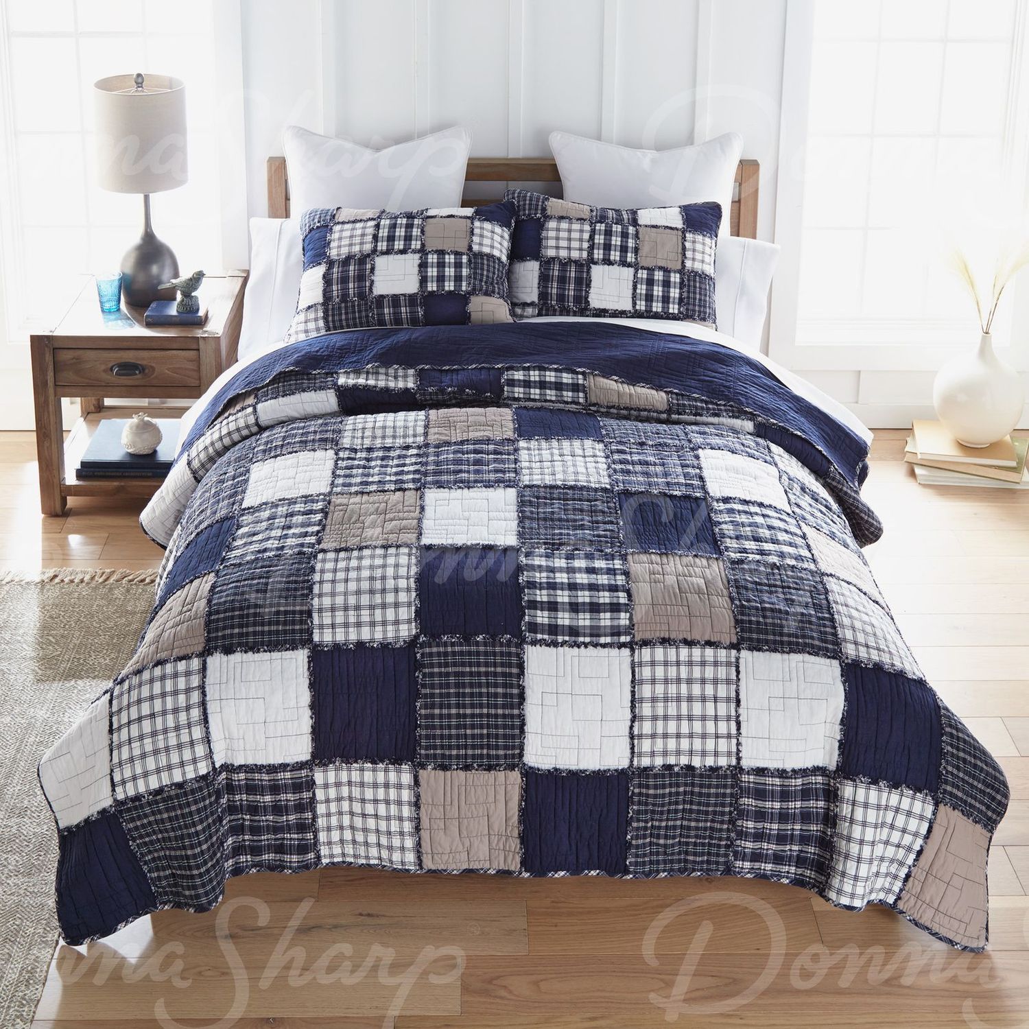 Checkerboard Indigo - Set, Size: 90&quot;x90&quot; Queen &amp; (2) 20&quot;x25&quot; Standard Shams