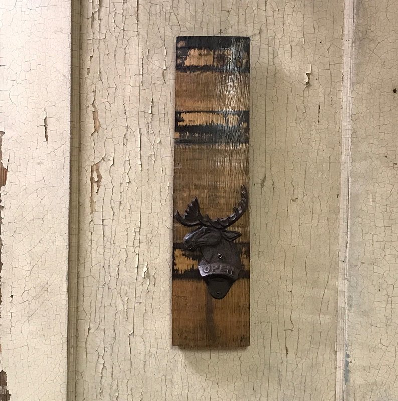 Wide Stave Bottle Opener with Moose
