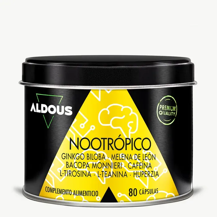 ALDOUS Nootrópico con Ginkgo Biloba, Melena de León, Cafeína, Bacopa, Tirosina, Teanina y Huperzia Serrata