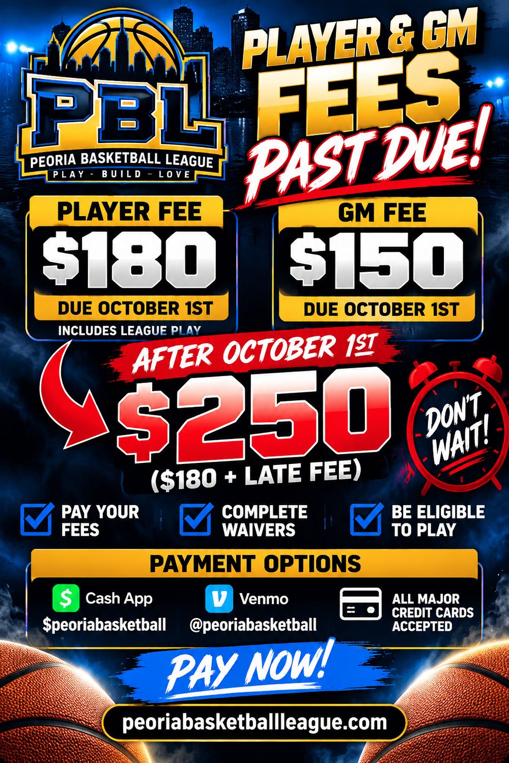 Player fee with late fee