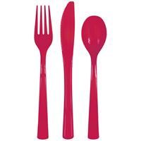 Ruby Red Solid Assorted Plastic Cutlery 18ct