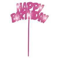Pink Happy Birthday Flashing Pick Decoration