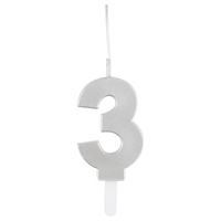 Silver Number 3 Sparkler-Topped Birthday Candle