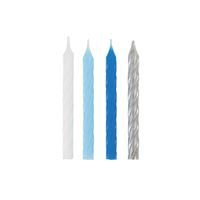 Blue White &amp; Silver Spiral Birthday Candles 24ct
