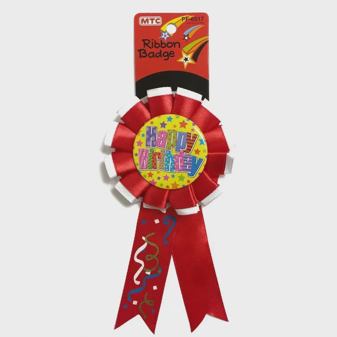 RIBBON BADGE - RED HAPPY BIRTHDAY