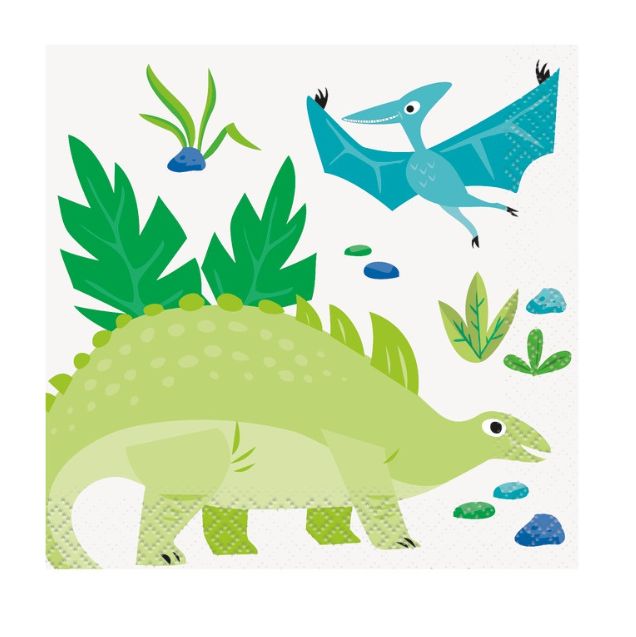 Blue &amp; Green Dinosaur Beverage Napkins 16ct