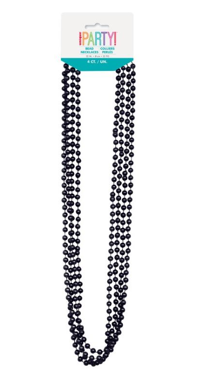 Black Metallic Bead Necklaces 32" 4ct