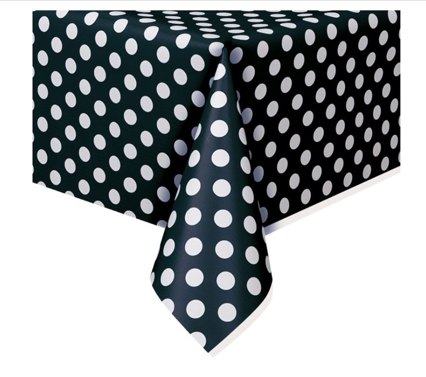 Black Dots Rectangular Plastic Table Cover 54" x 108"