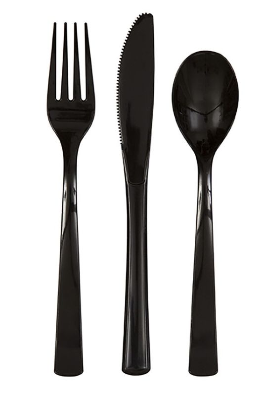 Midnight Black Solid Assorted Plastic Cutlery 18ct