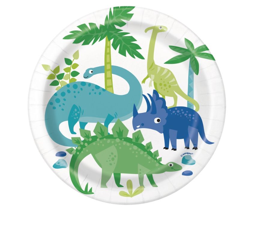 Blue &amp; Green Dinosaur Round 7" Dessert Plates 8ct