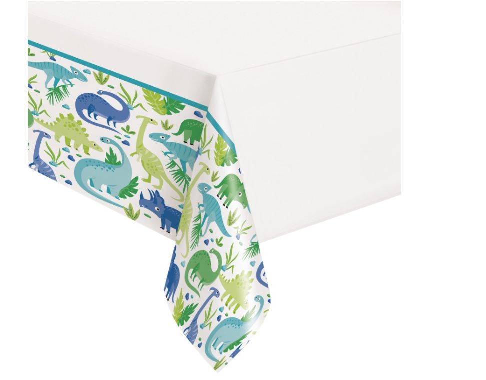 Blue &amp; Green Dinosaur Plastic Table Cover 54"x84"