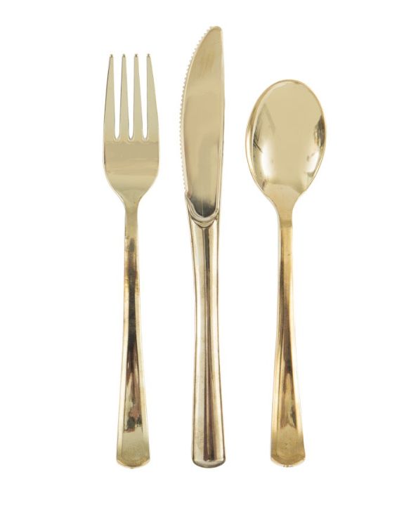 Gold Metallic  Solid Assorted Plastic Cutlery 18ct