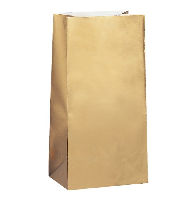 Gold Metallic Paper Party Bags 10ct