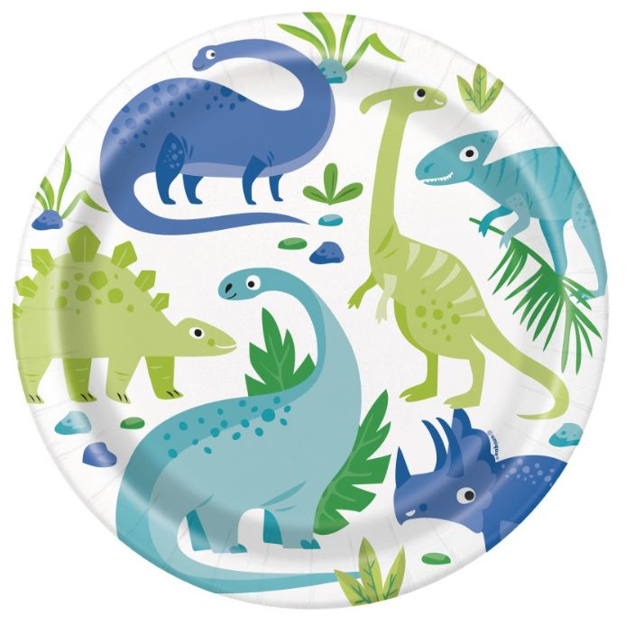 Blue &amp; Green Dinosaur Round 9" Dinner Plates 8ct