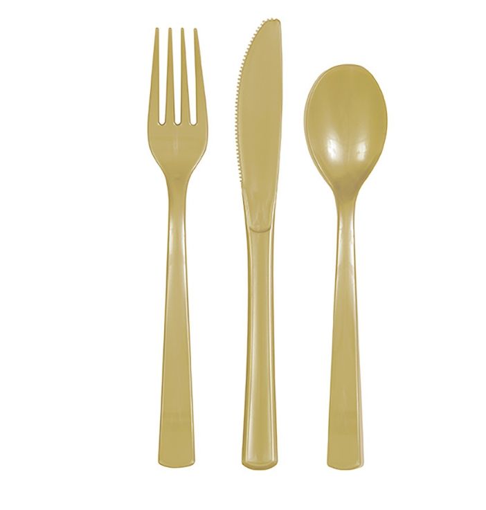 Gold Solid Assorted Plastic Cutlery 18ct