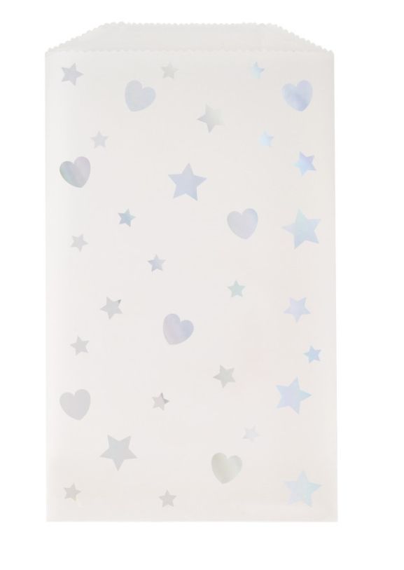 Iridescent Hearts and Stars Glassine Treat Bags 8ct